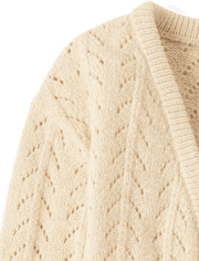 Girls Metallic Stitched Open Front Cardigan