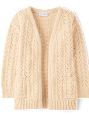 Girls Metallic Stitched Open Front Cardigan