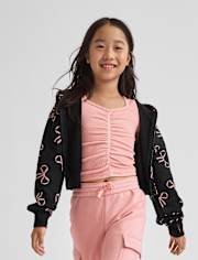 Girls Print Fleece Zip Up Hoodie
