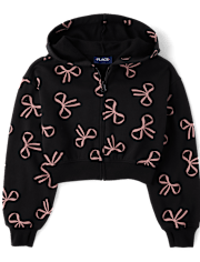 Girls Print Fleece Zip Up Hoodie
