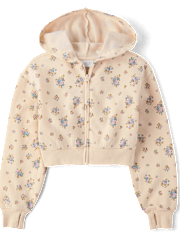Girls Print Fleece Zip Up Hoodie