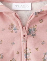 Girls Print Fleece Zip Up Hoodie