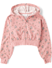 Sweat à capuche zippé en polaire imprimé pour fille
