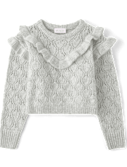 Girls Ruffle Pointelle Sweater
