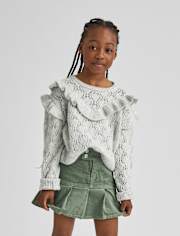 Girls Ruffle Pointelle Sweater