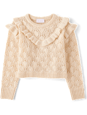 Girls Ruffle Pointelle Sweater