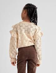 Girls Ruffle Pointelle Sweater
