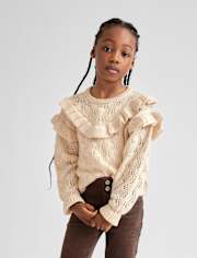 Girls Ruffle Pointelle Sweater