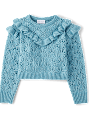 Pull pointelle à volants pour fille