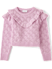 Girls Ruffle Pointelle Sweater