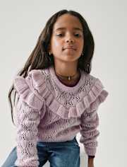 Girls Ruffle Pointelle Sweater
