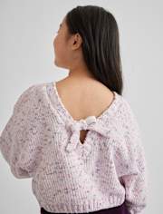 Girls Bow Back Cable Knit Chenille Sweater