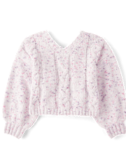 Girls Bow Back Cable Knit Chenille Sweater