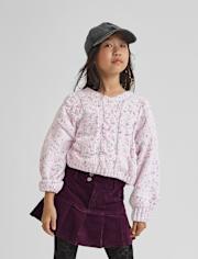 Girls Bow Back Cable Knit Chenille Sweater