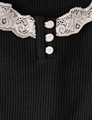 Girls Ribbed Lace Henley Top