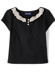 Girls Ribbed Lace Henley Top