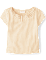 Girls Ribbed Lace Henley Top