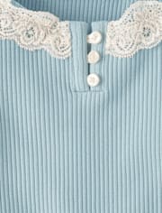 Girls Ribbed Lace Henley Top
