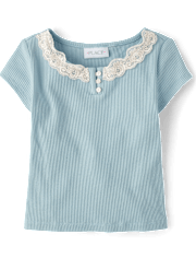 Girls Ribbed Lace Henley Top