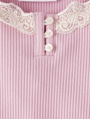 Girls Ribbed Lace Henley Top