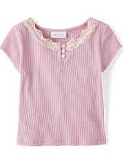 Girls Ribbed Lace Henley Top