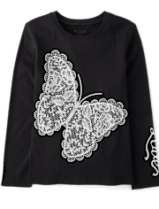 Girls Lace Butterfly Graphic Tee