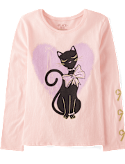 Girls Ribbon Cat Graphic Tee