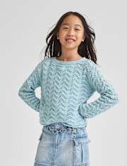 Girls Scalloped Pointelle Sweater