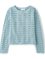 Girls Scalloped Pointelle Sweater