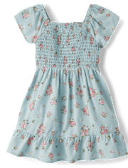 Toddler Girls Floral Smocked Ruffle Dress