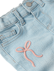 Toddler Girls Embroidered Bow High Rise Flare Jeans