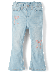 Toddler Girls Embroidered Bow High Rise Flare Jeans