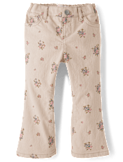 Toddler Girls Floral High Rise Flare Jeans