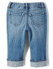 Toddler Girls Ripped Roll Cuff Straight Jeans
