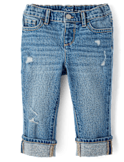 Toddler Girls Ripped Roll Cuff Straight Jeans