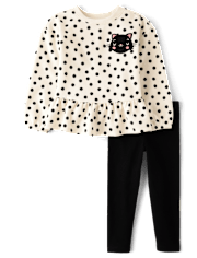 Ensemble 2 pièces pour petite fille avec motif chat appliqué