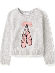 Toddler Girls Embroidered Ballet Slippers Sweater
