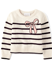 Toddler Girls Striped Sequin Bow Sweater