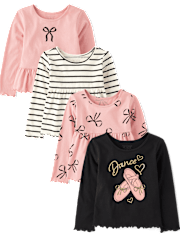 Toddler Girls Bow Lettuce Top 4-Pack