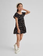 Girls Print Tiered Dress