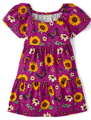 Girls Print Tiered Dress