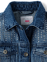 Girls Rhinestone Studded Denim Jacket