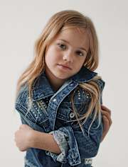 Veste en jean cloutée de strass pour fille