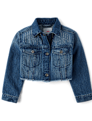 Girls Rhinestone Studded Denim Jacket