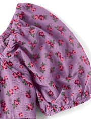 Girls Floral Mesh Puff Sleeve Dress