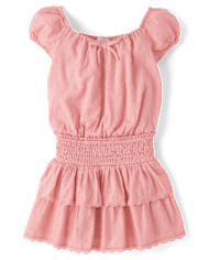 Girls Clip Dot Smocked Tiered Dress