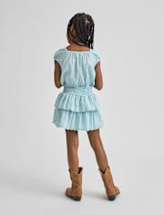 Girls Clip Dot Smocked Tiered Dress