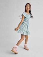 Girls Floral Smocked Ruffle Dress