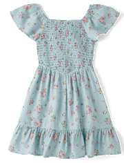 Girls Floral Smocked Ruffle Dress
