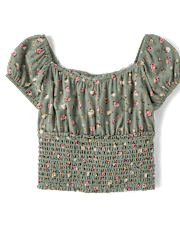 Girls Floral Smocked Top
